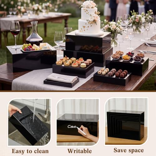 7 Pcs Large Acrylic Buffet Risers, 8-14" Rectangle, Black in Black, alternate view 4
