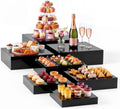 7 Pcs Large Acrylic Buffet Risers, 8-14" Square, Black in Black