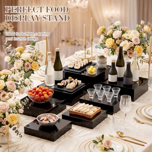 7 Pcs Large Acrylic Buffet Risers, 8-14" Square, Black in Black, alternate view 2
