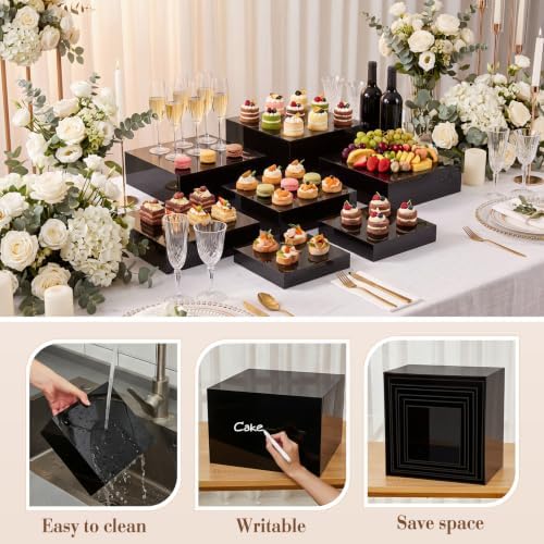 7 Pcs Large Acrylic Buffet Risers, 8-14" Square, Black in Black, alternate view 4