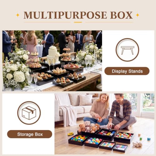 7 Pcs Large Acrylic Buffet Risers, 8-14" Square, Black in Black, alternate view 5