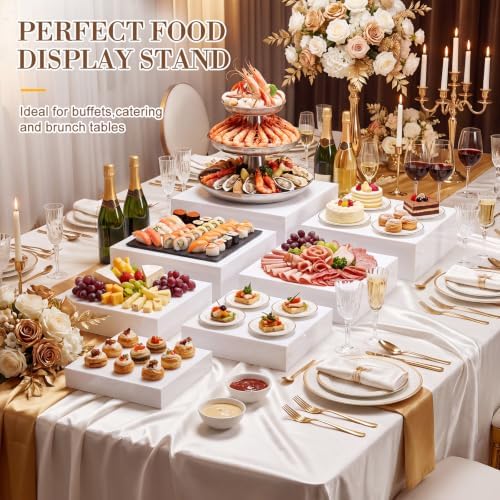 7 Pcs Large Acrylic Buffet Risers, 8-14" Square, White in White, alternate view 2