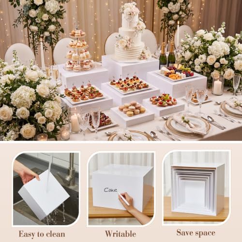 7 Pcs Large Acrylic Buffet Risers, 8-14" Square, White in White, alternate view 4