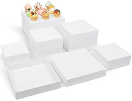 7 Pcs Large Acrylic Buffet Risers Set for Table Display, 6.8" to 12" Clear Cube Boxes Food Risers for Wedding