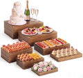 7 Pcs Large Buffet Risers Set 6" to 12" Dark Wood Rectangle in Dark Wood