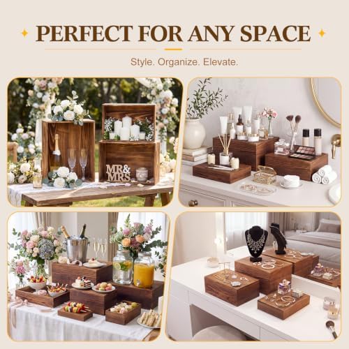 7 Pcs Large Buffet Risers Set 6" to 12" Dark Wood Rectangle in Dark Wood, alternate view 6