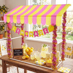 7 Pcs Lemonade Stand Supplies Lemonade Bar Party Decoration with 1 Set Plastic Stand 1 Yellow and Pink Striped, alternate
