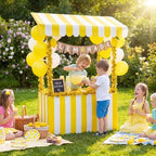 7 Pcs Lemonade Stand Supplies Lemonade Bar Party Decorations with 1 Set Plastic Stand 1 Yellow and White Striped, alternate