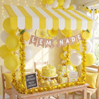 7 Pcs Lemonade Stand Supplies Lemonade Bar Party Decorations with 1 Set Plastic Stand 1 Yellow and White Striped, alternate