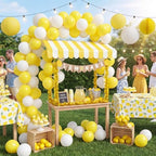 7 Pcs Lemonade Stand Supplies Lemonade Bar Party Decorations with 1 Set Plastic Stand 1 Yellow and White Striped, alternate