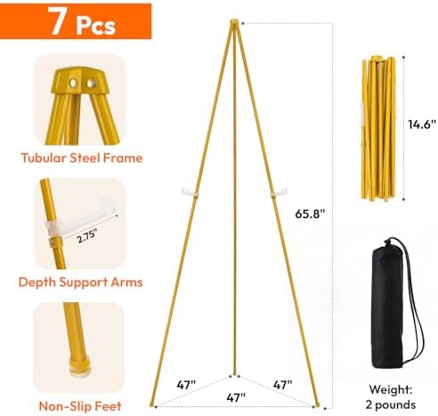 7 Pcs Lightweight Easel Stand, 66 Inch, Gold, with Portable Bags in Gold, alternate view 3