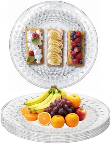 7 Pcs Round Plastic Serving, Clear Acrylic Flan Plates, Crystal Serving Trays, Multipurpose Platters for