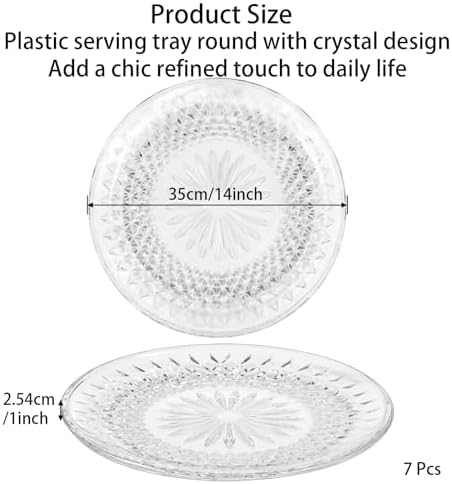 7 Pcs Round Plastic Serving, Clear Acrylic Flan Plates, Crystal Serving Trays, Multipurpose Platters for, alternate view 3