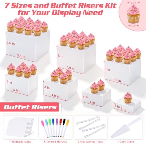 [7 Pcs] White Buffet Risers Food Risers - Dessert Table Display Set and Food Cake Stands with Table Sign and, alternate view