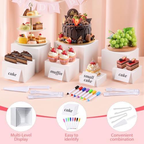 [7 Pcs] White Buffet Risers Food Risers - Dessert Table Display Set and Food Cake Stands with Table Sign and, alternate view