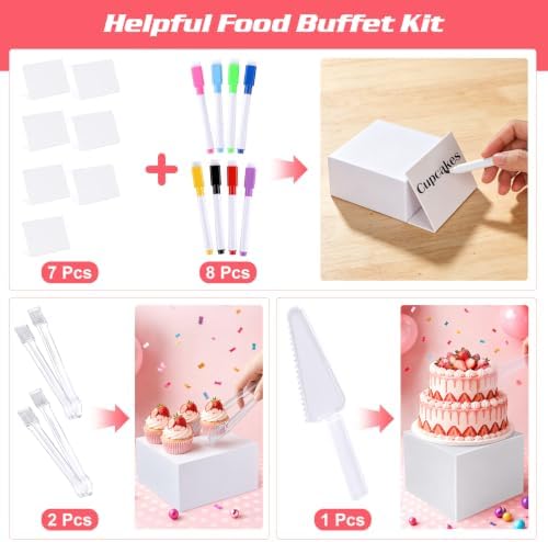 [7 Pcs] White Buffet Risers Food Risers - Dessert Table Display Set and Food Cake Stands with Table Sign and, alternate view