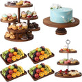 7 Pcs Wooden Cupcake Stand Set with Cake Pedestal Trays, Brown in Brown
