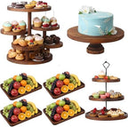 7 Pcs Wooden Cupcake Stand Set with Cake Pedestal Trays, Brown in Brown