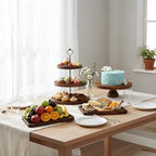 7 Pcs Wooden Cupcake Stand Set with Cake Pedestal Trays, Brown in Brown, alternate view 2