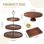 7 Pcs Wooden Cupcake Stand Set with Cake Pedestal Trays, Brown in Brown, alternate view 3