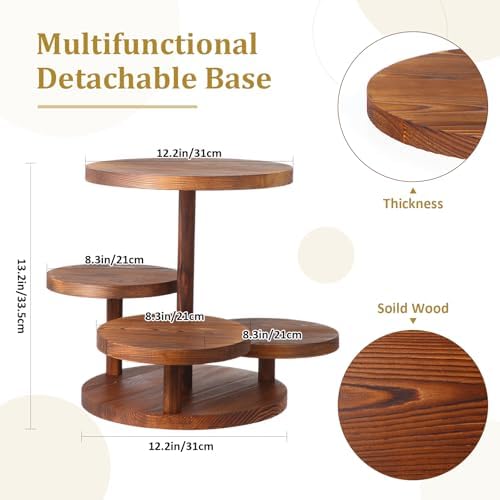 7 Pcs Wooden Cupcake Stand Set with Cake Pedestal Trays, Brown in Brown, alternate view 4