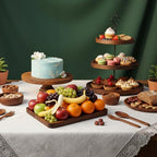 7 Pcs Wooden Cupcake Stand Set with Cake Pedestal Trays, Brown in Brown, alternate view 6