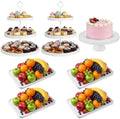 7 Pcs Wooden Dessert Display Set 3 Tier Stands Trays, White in White