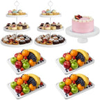 7 Pcs Wooden Dessert Display Set 3 Tier Stands Trays, White in White