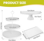 7 Pcs Wooden Dessert Display Set 3 Tier Stands Trays, White in White, alternate view 3