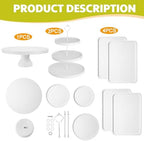 7 Pcs Wooden Dessert Display Set 3 Tier Stands Trays, White in White, alternate view 4