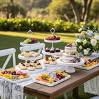 7 Pcs Wooden Dessert Display Set 3 Tier Stands Trays, White in White, alternate view 5