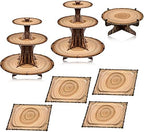 7 Pcs Woodland Cupcake Stand Set Woodland Baby Shower, Rectangle in Brown