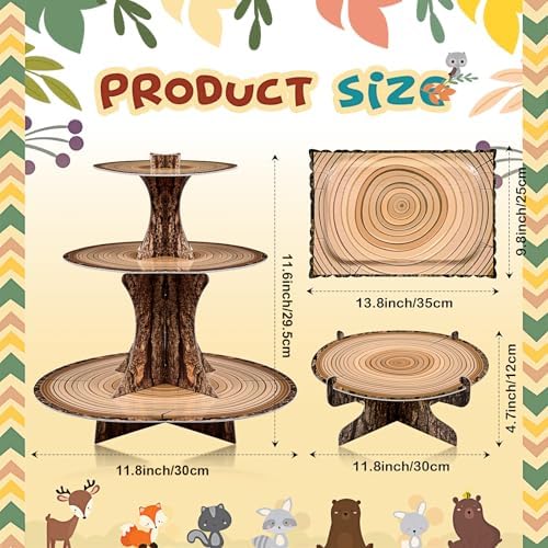 7 Pcs Woodland Cupcake Stand Set Woodland Baby Shower, Rectangle in Brown, alternate view 3