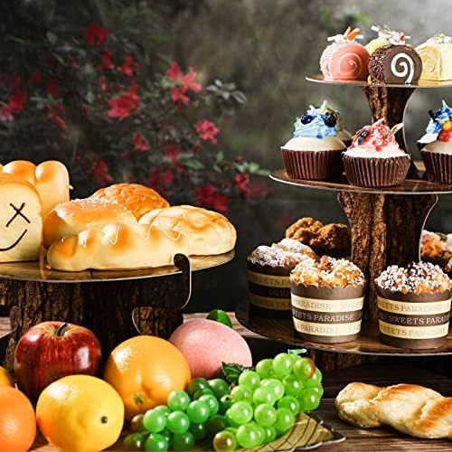 7 Pcs Woodland Cupcake Stand Set Woodland Baby Shower, Rectangle in Brown, alternate view 6