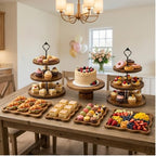 7-Piece Acacia Wood Dessert Table Display Set with 4 Wavy Trays in Brown1, alternate view 2