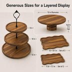 7-Piece Acacia Wood Dessert Table Display Set with 4 Wavy Trays in Brown1, alternate view 3