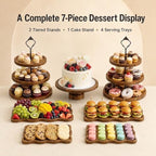 7-Piece Acacia Wood Dessert Table Display Set with 4 Wavy Trays in Brown1, alternate view 4