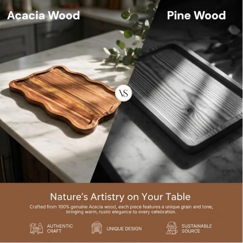 7-Piece Acacia Wood Dessert Table Display Set with 4 Wavy Trays in Brown1, alternate view 6