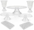7-Piece Acrylic Dessert Table Set - 1 Cake Stand (12”), 2 Slim Vases, 2 Slim Cake Stands & 2 Serving Trays