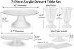 7-Piece Acrylic Dessert Table Set - 1 Cake Stand (12”), 2 Slim Vases, 2 Slim Cake Stands & 2 Serving Trays, alternate view 3