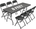 7-Piece Black Plastic 8FT Folding Table with 6 Black Folding Chair