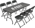 7-Piece Black Plastic 8FT Folding Table with 6 Black Folding Chair