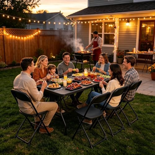 7-Piece Black Plastic 8FT Folding Table with 6 Black Folding Chair, alternate view 2