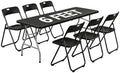 7 Piece Plastic Folding Table Chairs Set for 6-Person, Black in Black