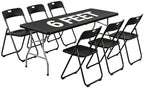 7 Piece Plastic Folding Table Chairs Set for 6-Person, Black in Black