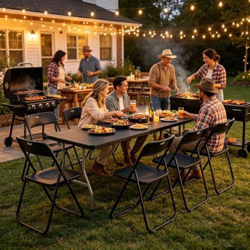 7 Piece Plastic Folding Table Chairs Set for 6-Person, Black in Black, alternate view 2
