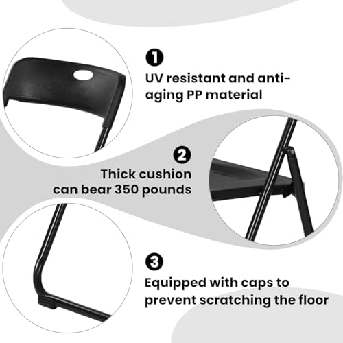 7 Piece Plastic Folding Table Chairs Set for 6-Person, Black in Black, alternate view 5