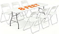 7-Piece White Plastic 8FT Folding Table Chairs Set for 6 People