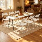 7-Piece White Plastic 8FT Folding Table Chairs Set for 6 People, alternate view 2