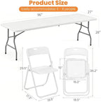 7-Piece White Plastic 8FT Folding Table Chairs Set for 6 People, alternate view 3